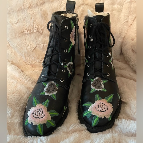 Rebecca Minkoff Gerry Embroidered Floral Leather Combat Boots - Picture 6 of 9